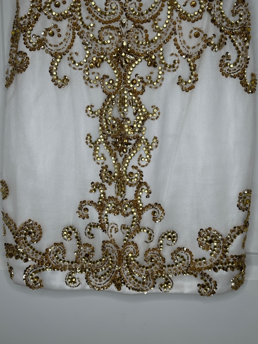 Angela & Alison White Mini Dress with Gold Beaded Embellishment - Picture 5 of 9